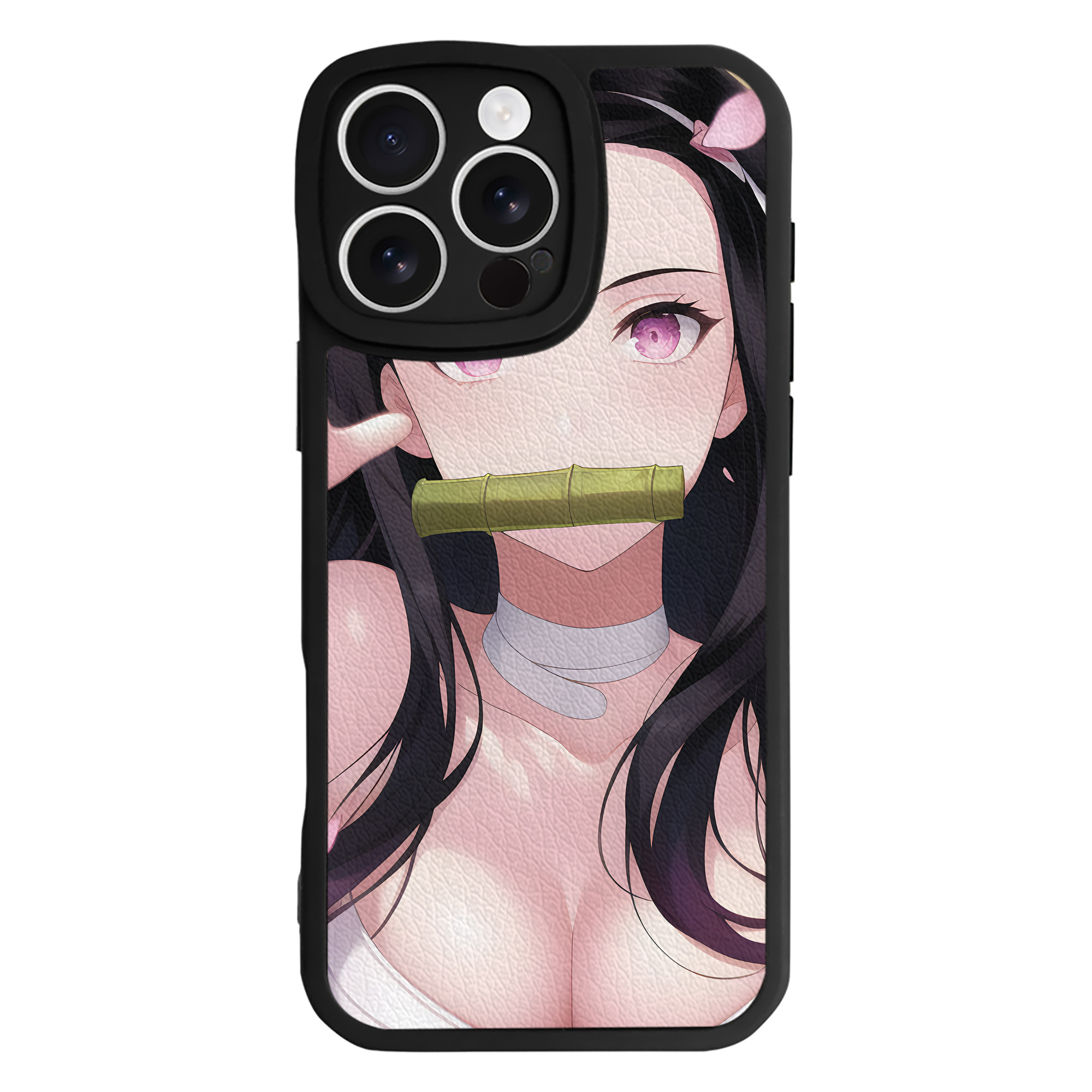 （画像用） 鬼滅の刃（きめつのやいば）竈門 禰󠄀豆子／かまど ねずこ Kamado Nezuko 【iPhone 16シリーズ対応】シリコンスマホケース（レザー調） 材質：シリコン